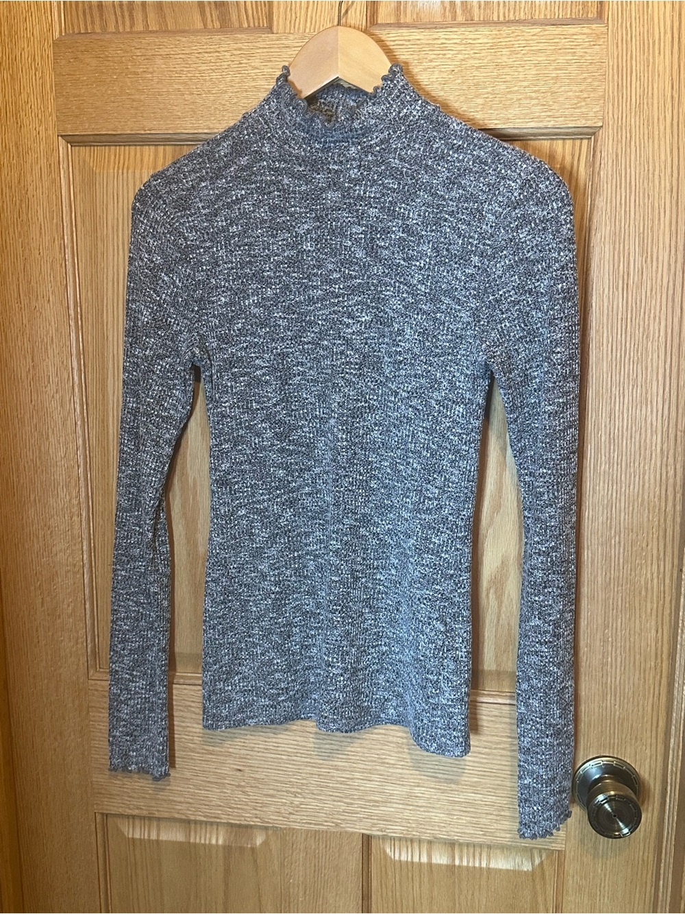 Abercrombie Fitch Women's Marl Gray Knit Top, Mock Neck, Long Sleeve, S